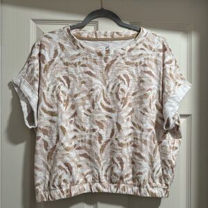 Loft Lou & Grey - White/Brown/Tan Crop Bubble Top / Size Large NWT
